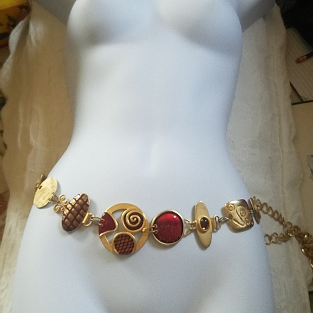 Chico's Gold-Tone Belt with Red Accents